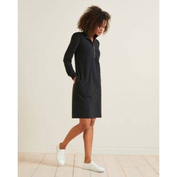 Garnet Hill Quarter Zip French Terry Dress Black Sz Small - Picture 1 of 7